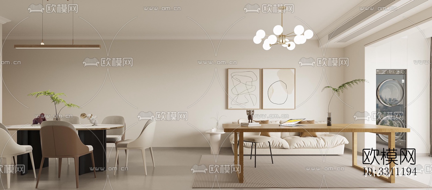 现代客餐厅效果图下载（渲染图1）