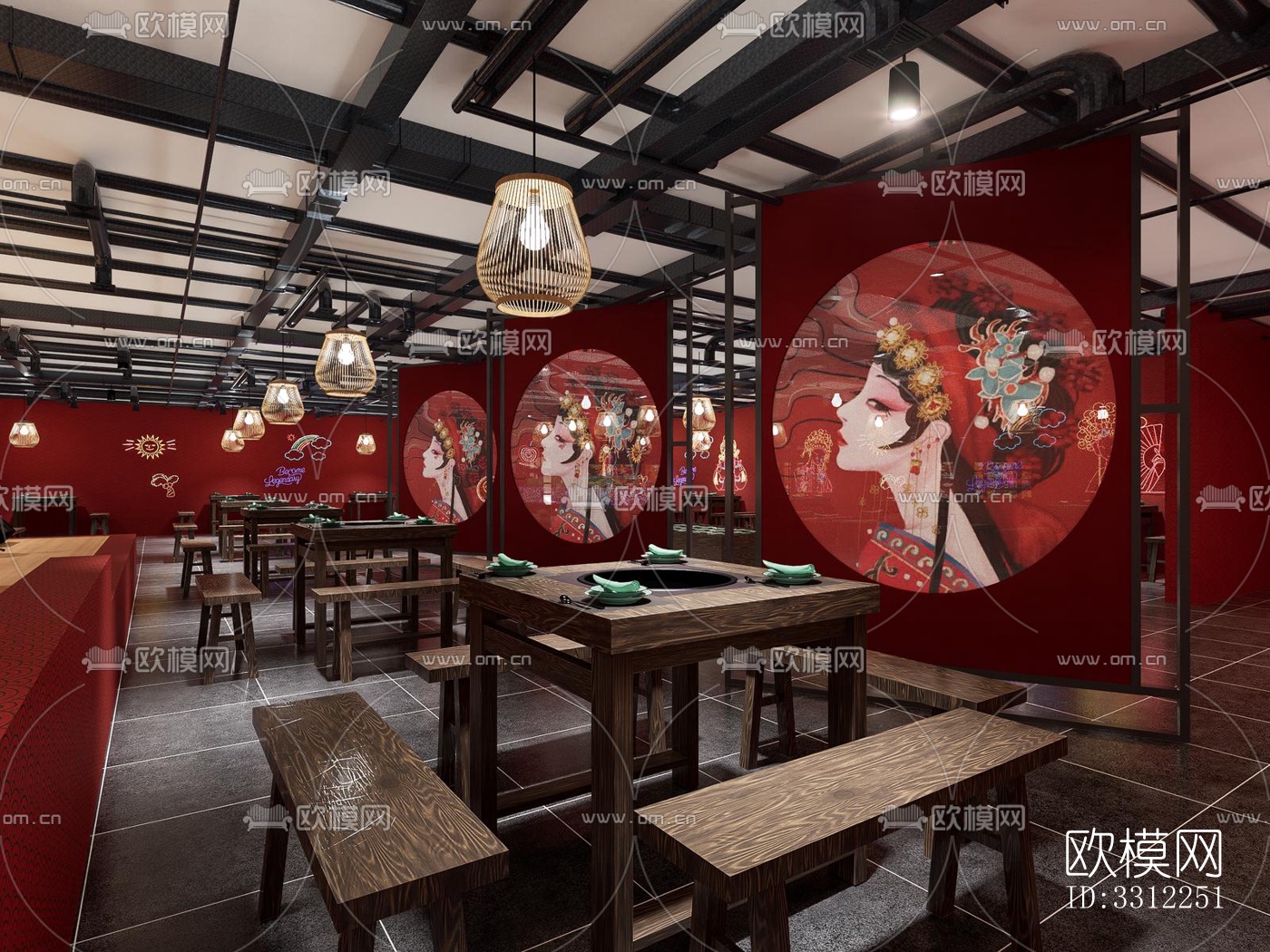 新中式中餐厅效果图下载（渲染图7）