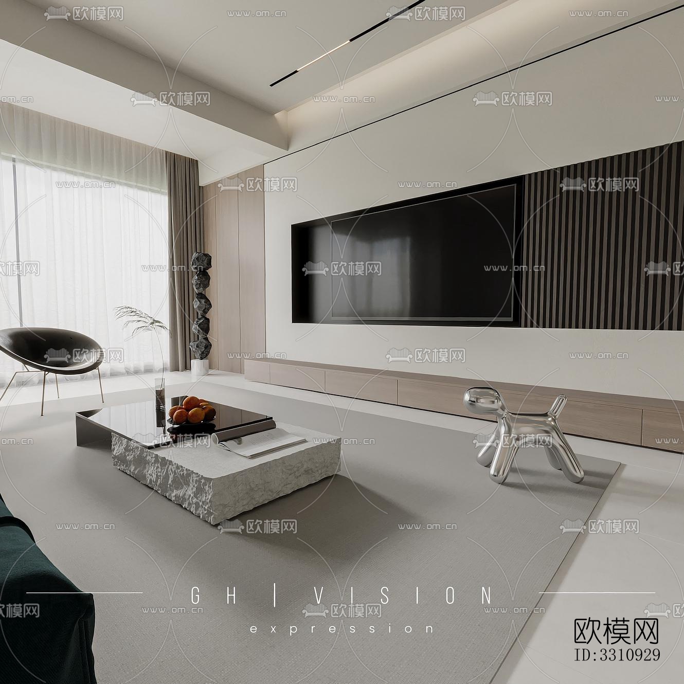 现代客餐厅效果图下载（渲染图1）