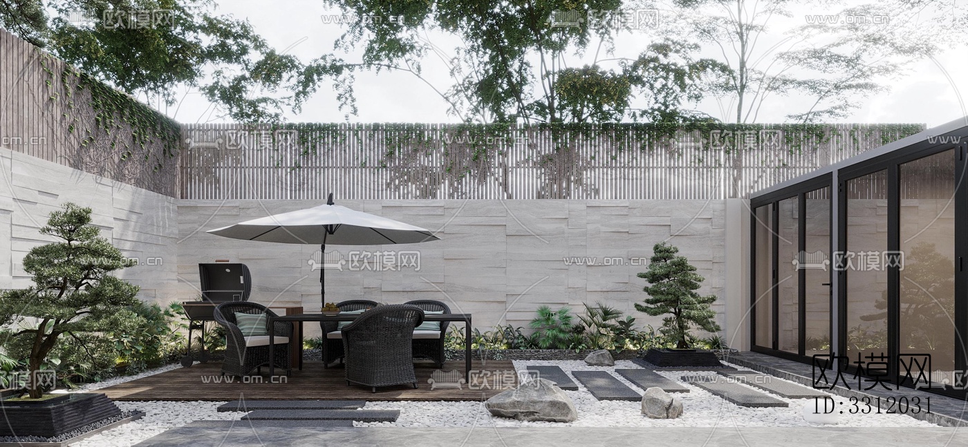 现代阳台花园效果图下载（渲染图3）