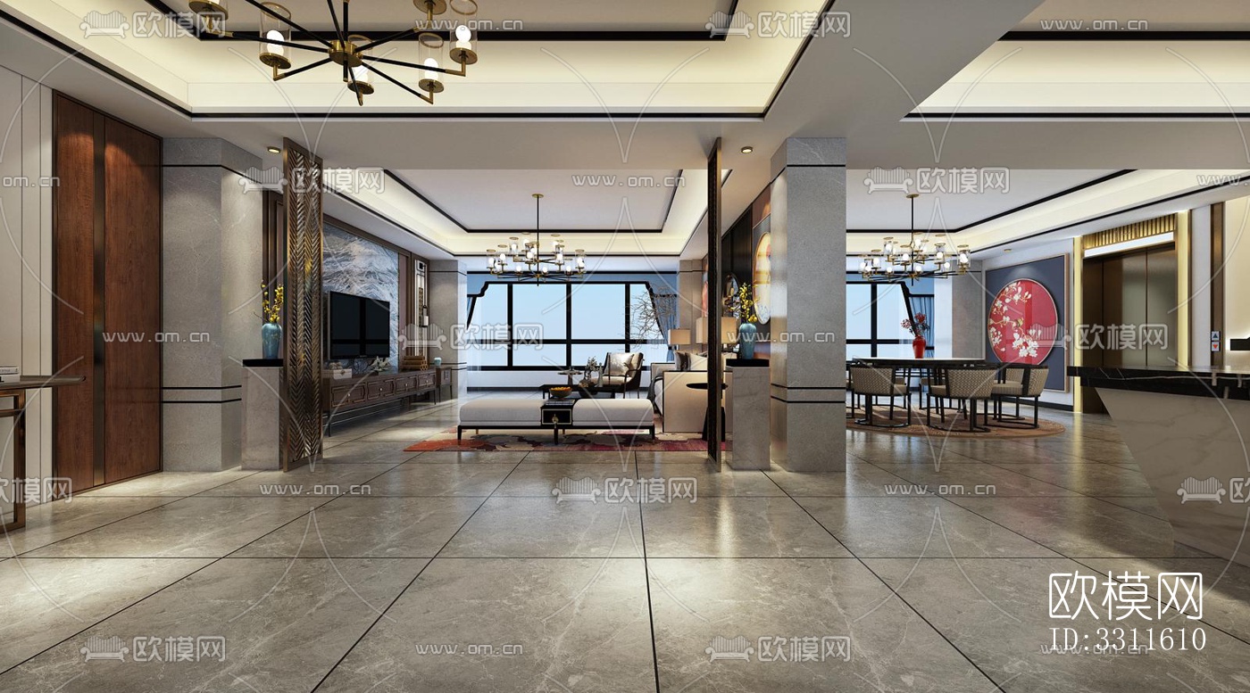 现代客餐厅效果图下载（渲染图2）