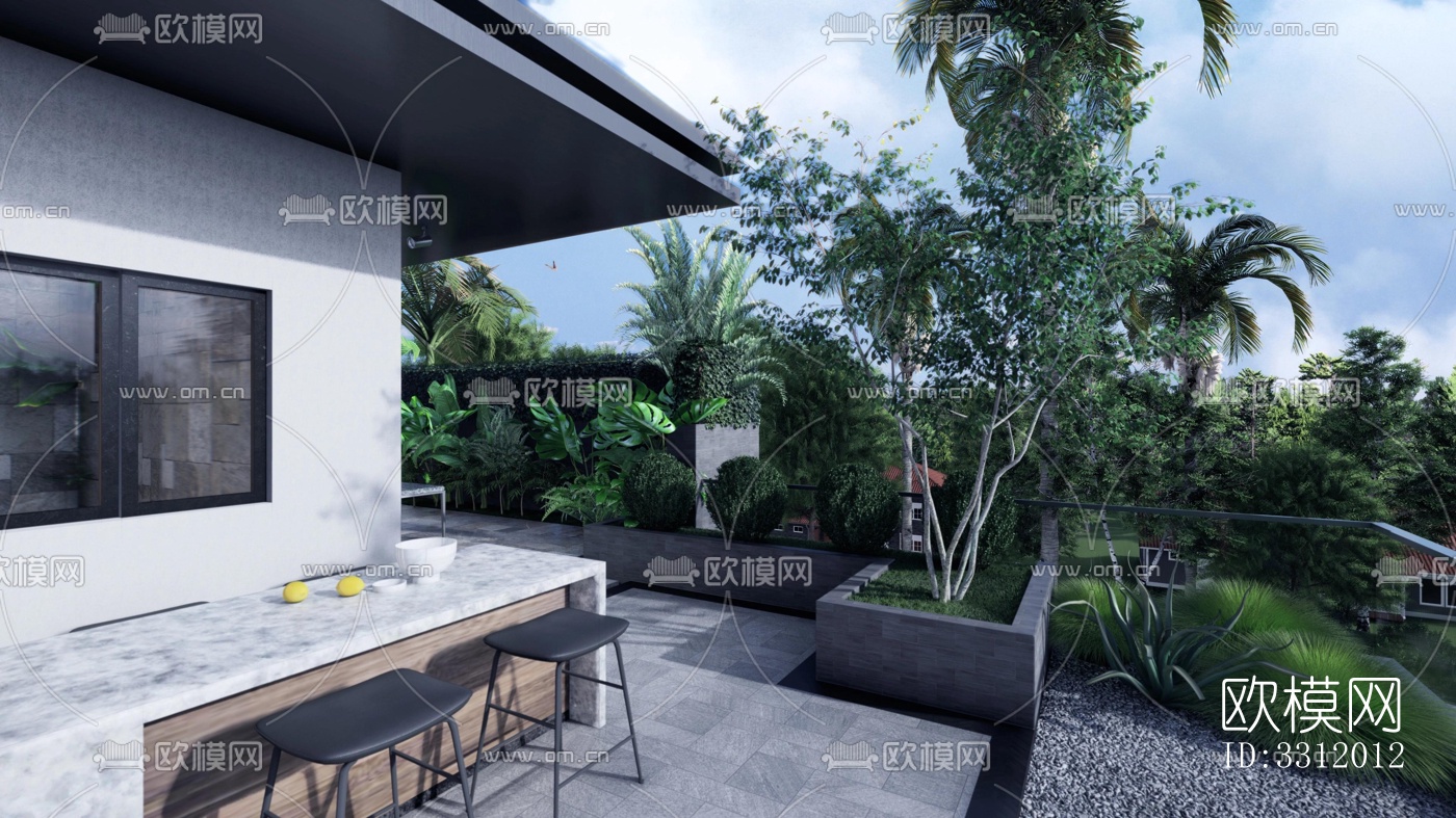 现代阳台花园效果图下载（渲染图6）