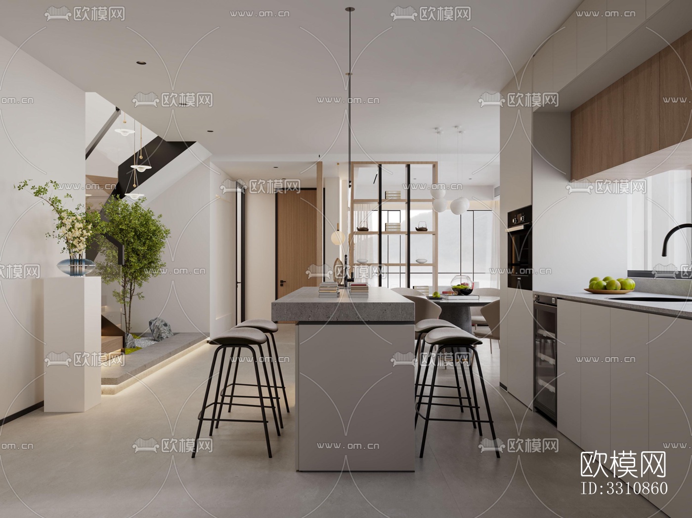 现代客餐厅效果图下载（渲染图4）