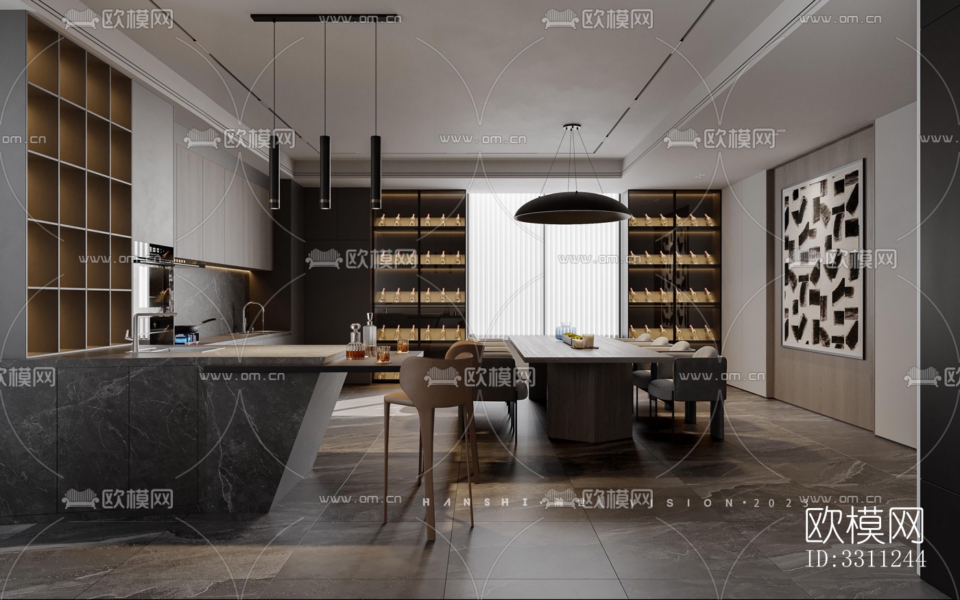 现代客餐厅效果图下载（渲染图9）