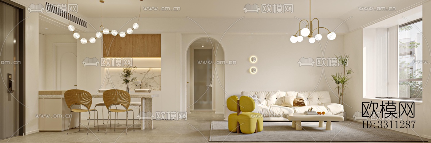 现代客餐厅效果图下载（渲染图6）