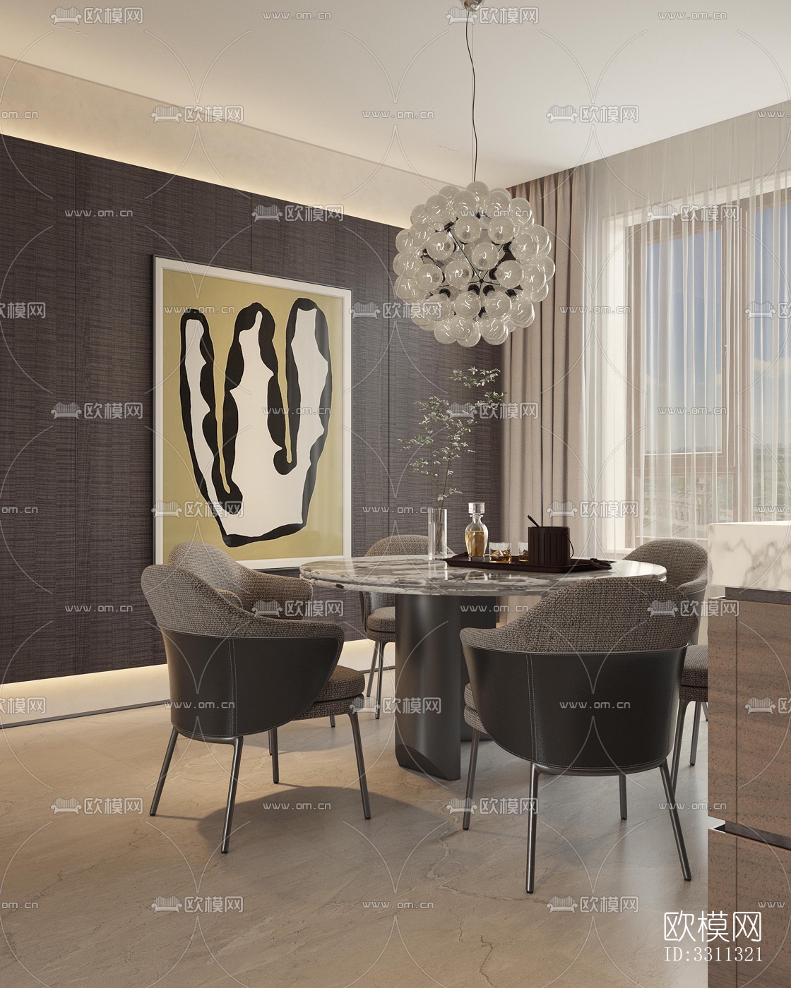 现代客餐厅效果图下载（渲染图1）