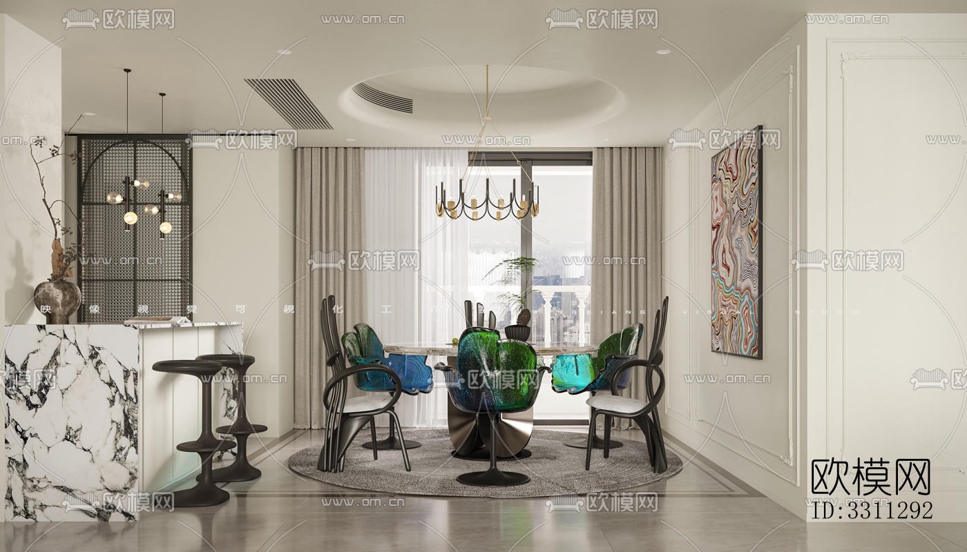 现代客餐厅效果图下载（渲染图7）