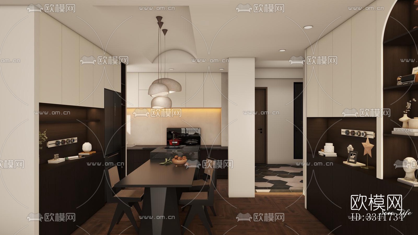 现代客餐厅效果图下载（渲染图8）