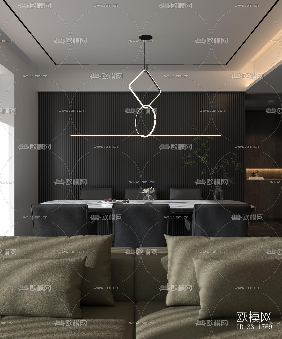 现代客餐厅效果图下载（渲染图3）