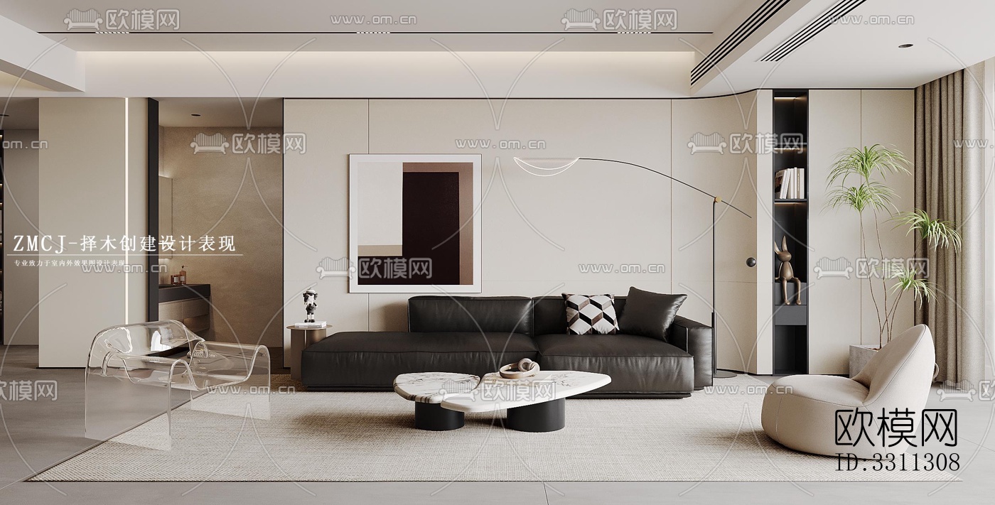 现代客餐厅效果图下载（渲染图1）