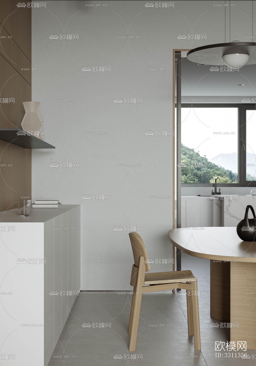 现代客餐厅效果图下载（渲染图1）