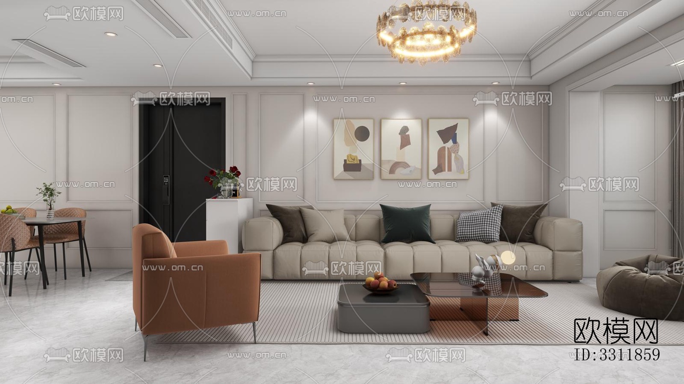 现代客餐厅效果图下载（渲染图2）