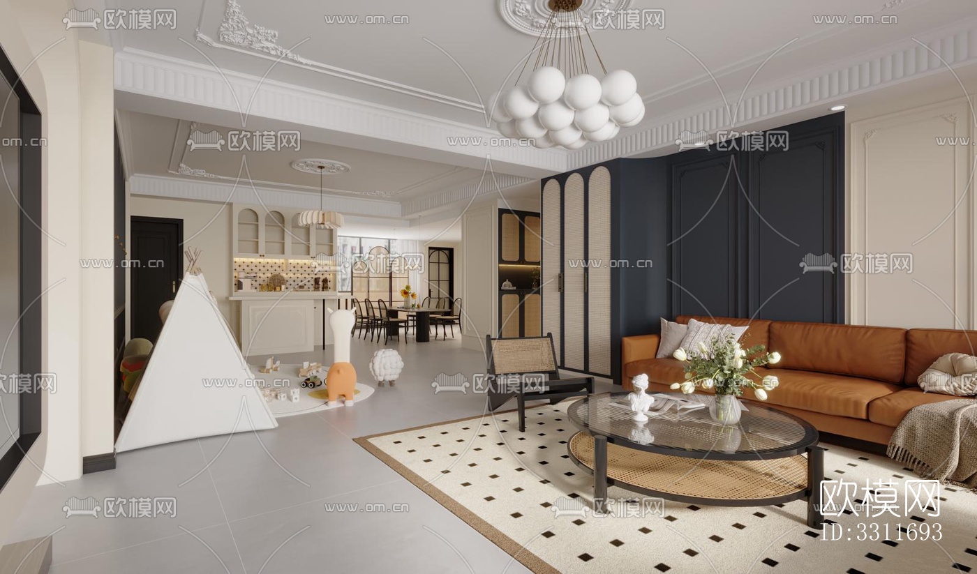 现代客餐厅效果图下载（渲染图5）