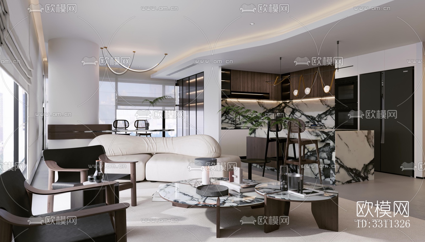 现代客餐厅效果图下载（渲染图7）