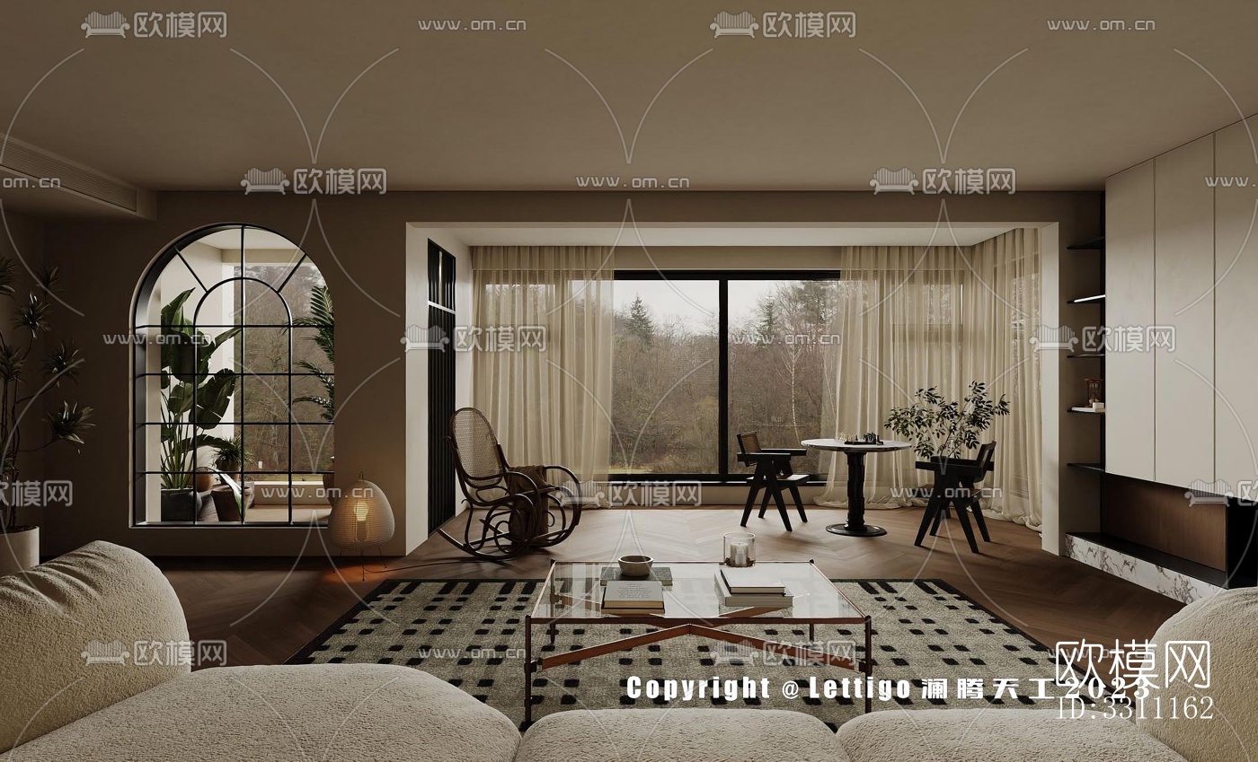 现代客餐厅效果图下载（渲染图1）