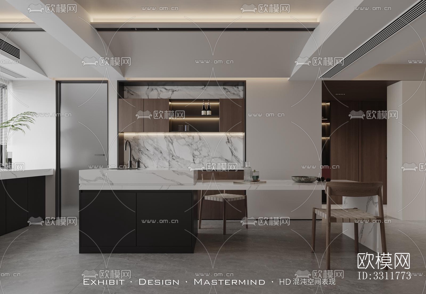 现代客餐厅效果图下载（渲染图4）