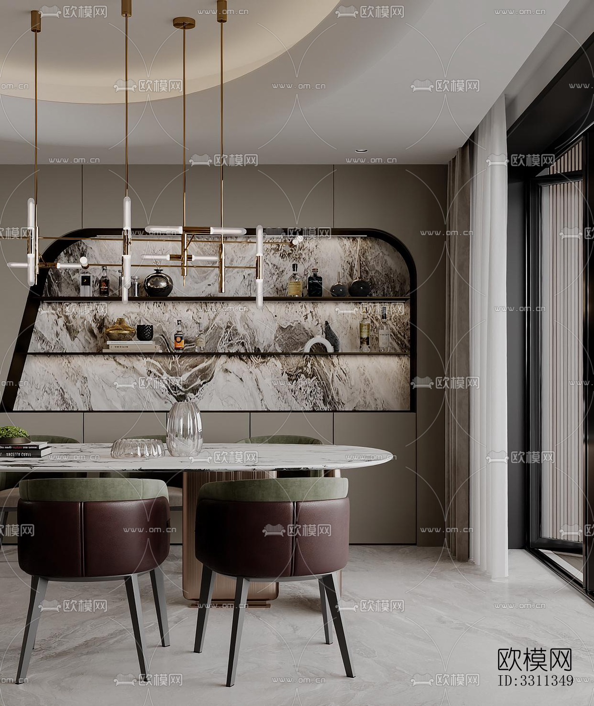 现代客餐厅效果图下载（渲染图7）