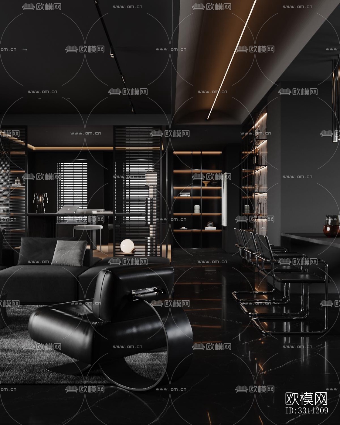 现代客餐厅效果图下载（渲染图1）