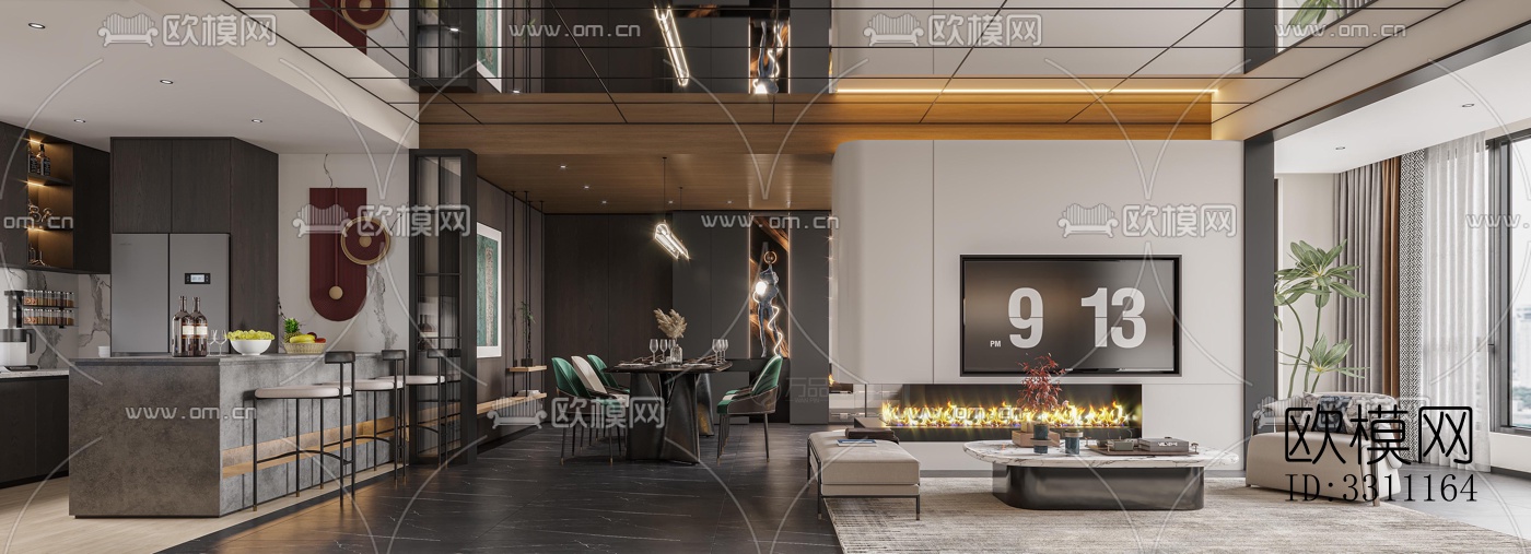 现代客餐厅效果图下载（渲染图9）