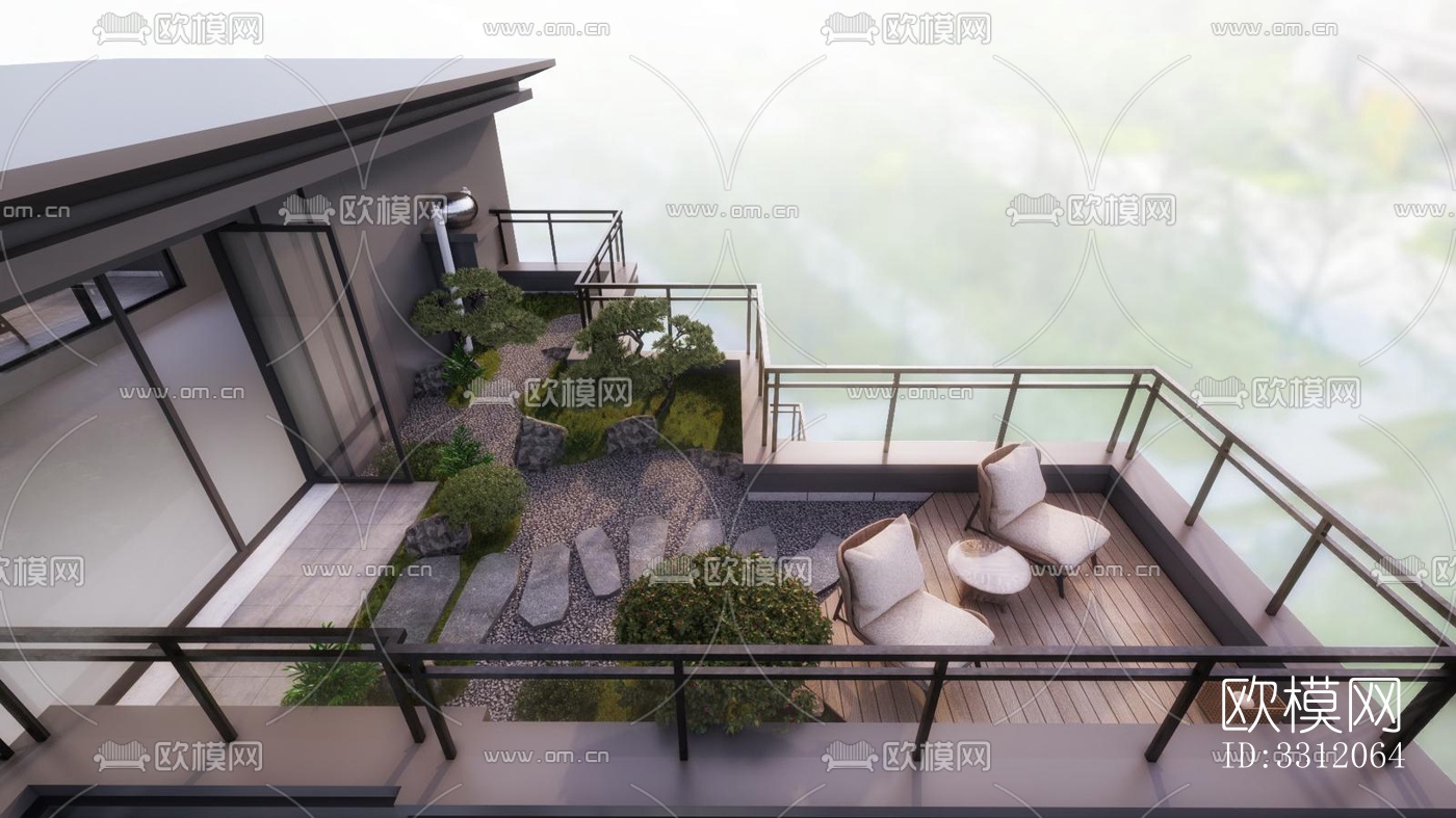 现代阳台花园效果图下载（渲染图2）