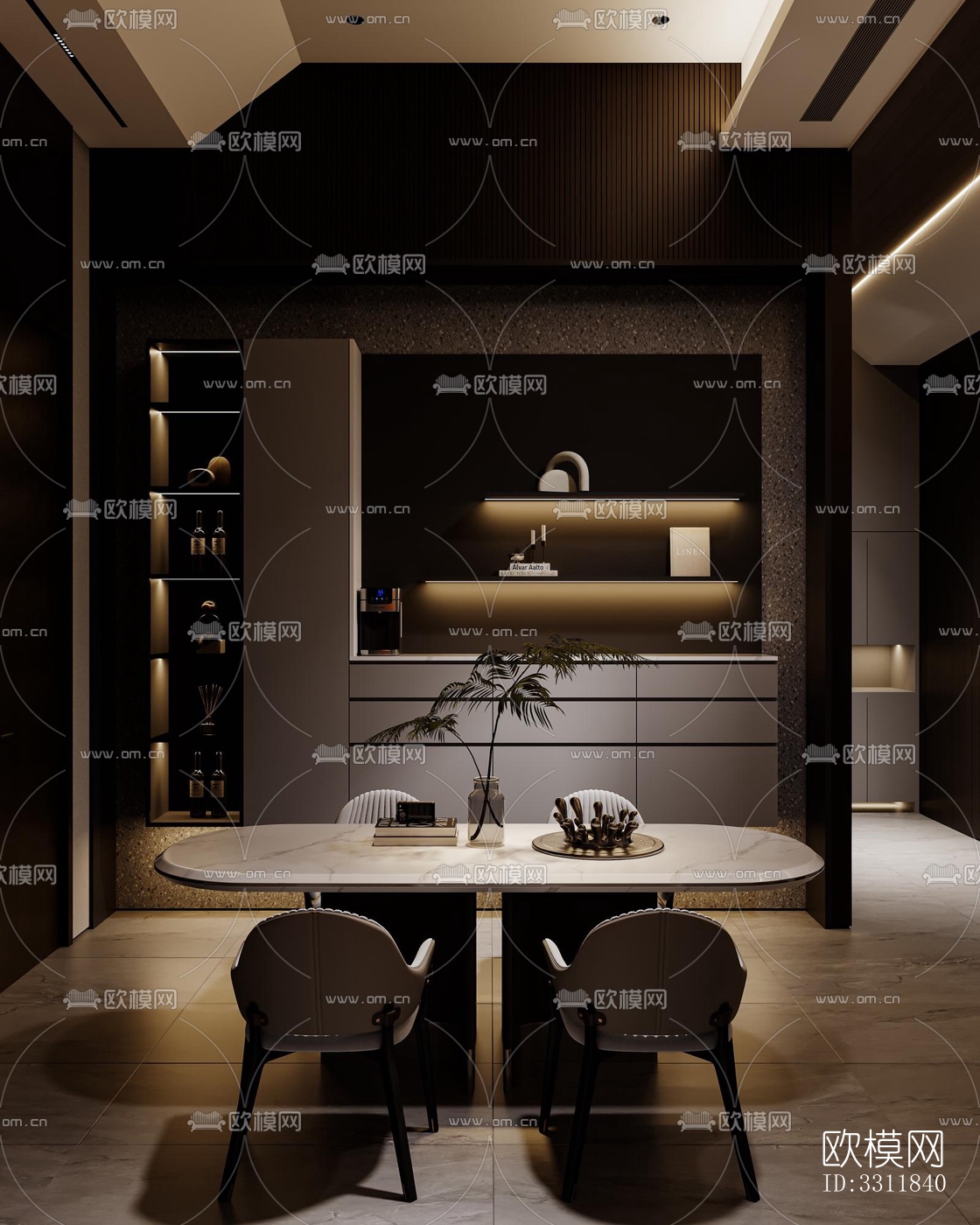 现代客餐厅效果图下载（渲染图1）