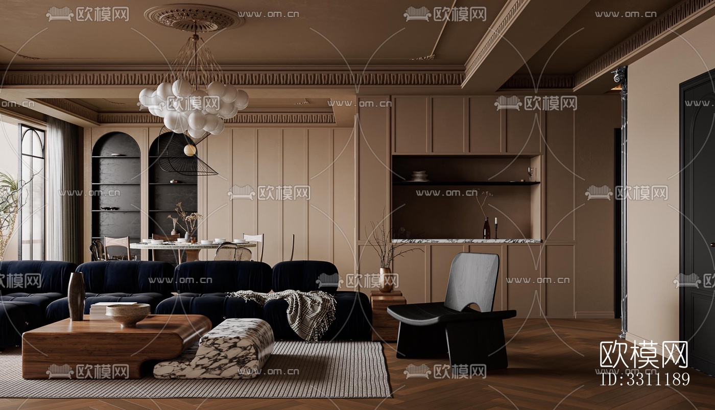 现代客餐厅效果图下载（渲染图1）