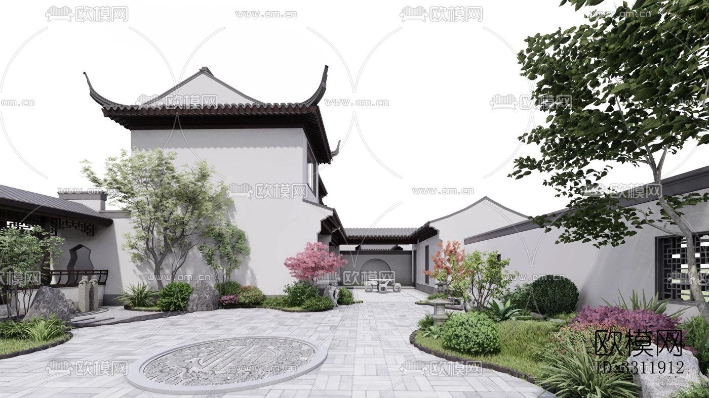 中式阳台花园效果图下载（渲染图4）