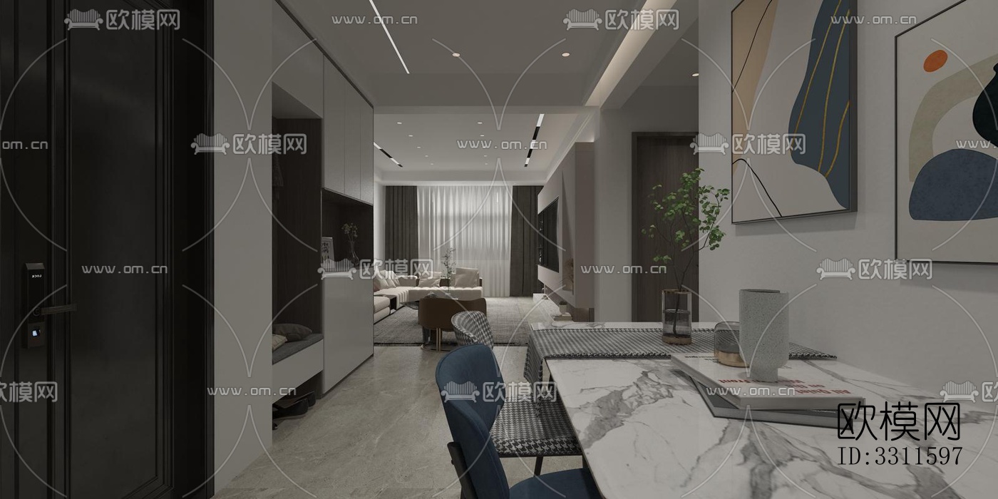 现代客餐厅效果图下载（渲染图7）