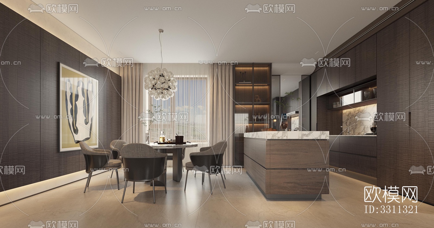 现代客餐厅效果图下载（渲染图9）