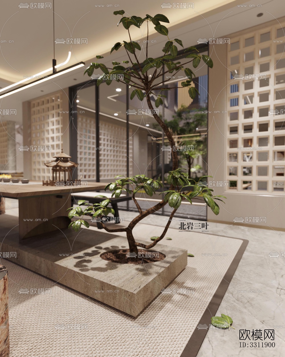 现代茶室效果图下载（渲染图1）