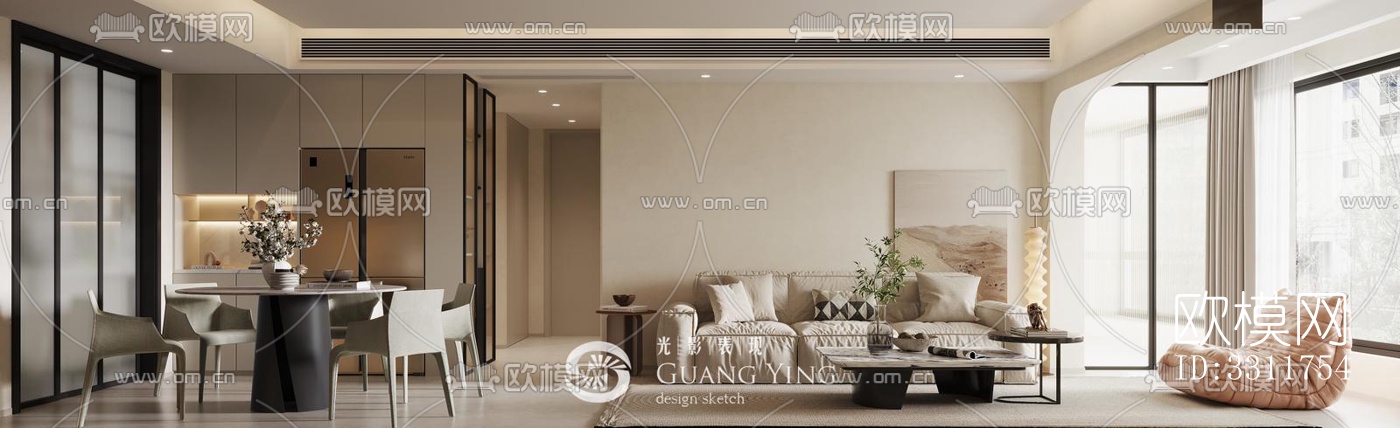 现代客餐厅效果图下载（渲染图2）