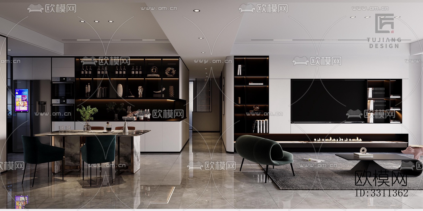 现代客餐厅效果图下载（渲染图4）