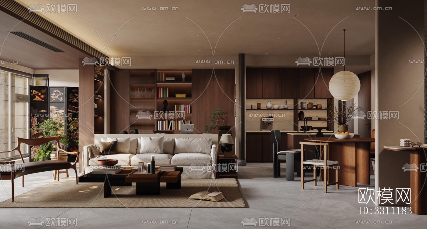 现代客餐厅效果图下载（渲染图1）