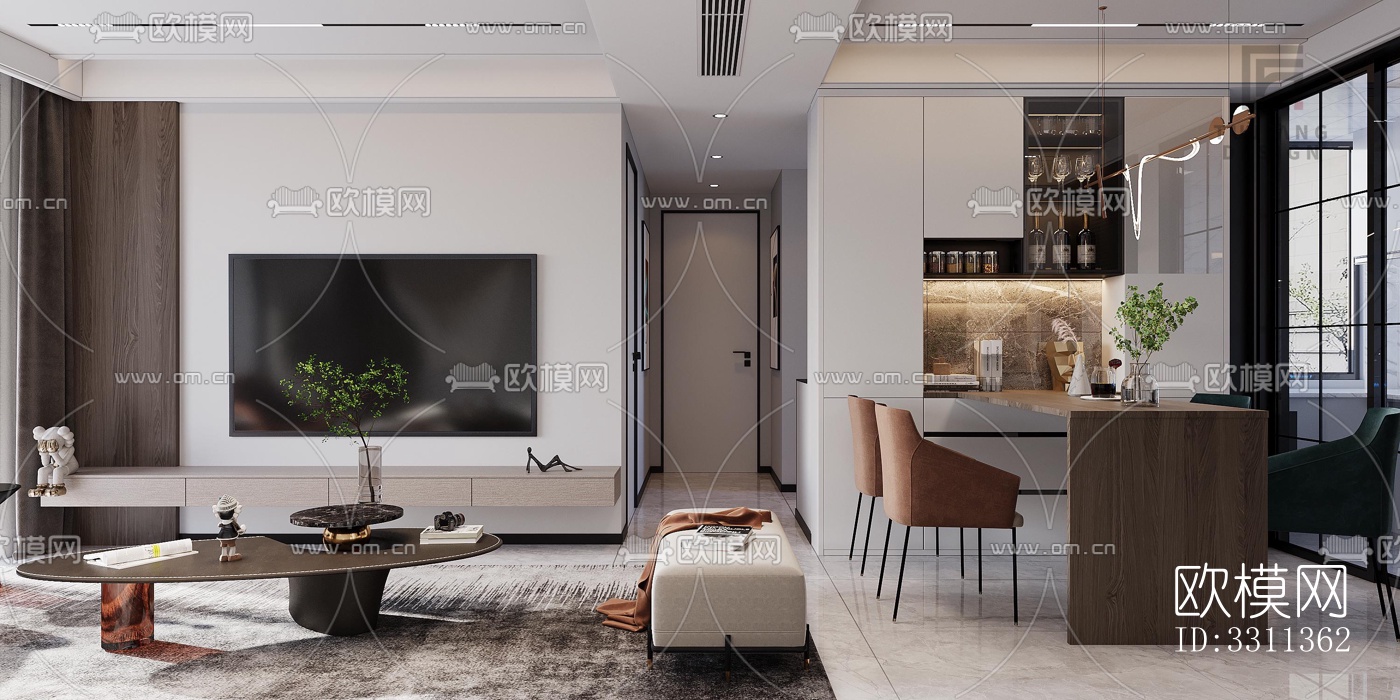 现代客餐厅效果图下载（渲染图6）