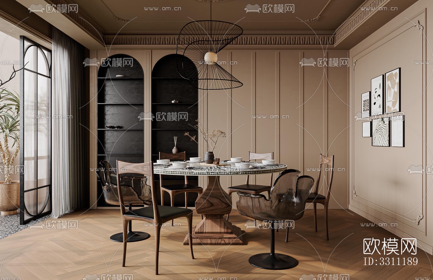 现代客餐厅效果图下载（渲染图4）