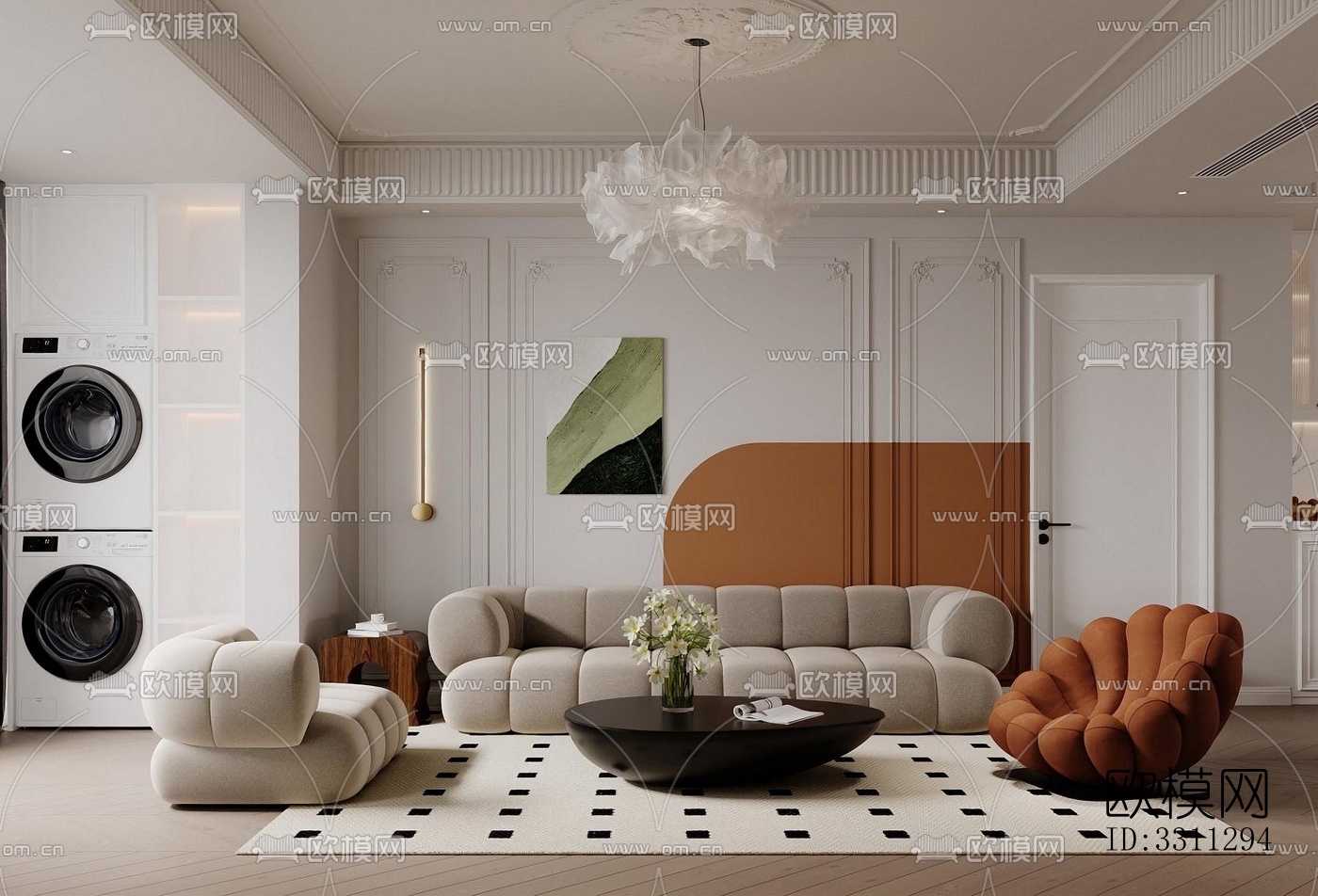 现代客餐厅效果图下载（渲染图1）