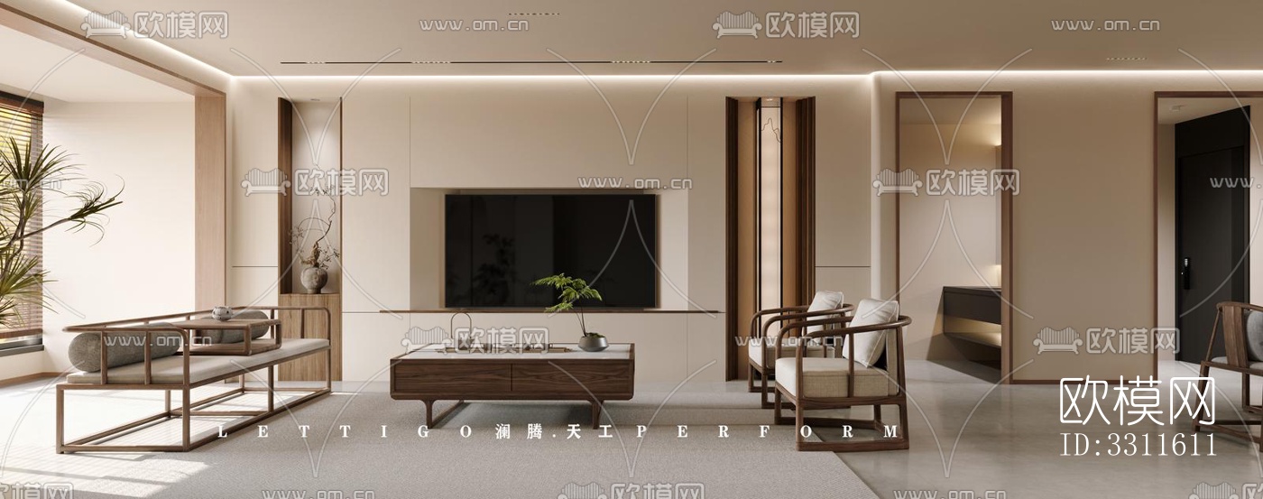 现代客餐厅效果图下载（渲染图1）