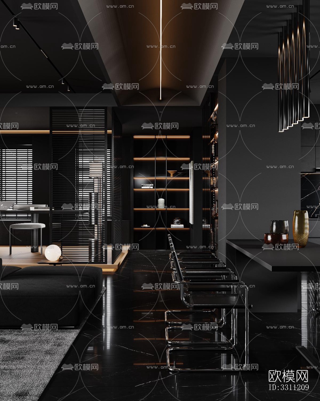 现代客餐厅效果图下载（渲染图9）