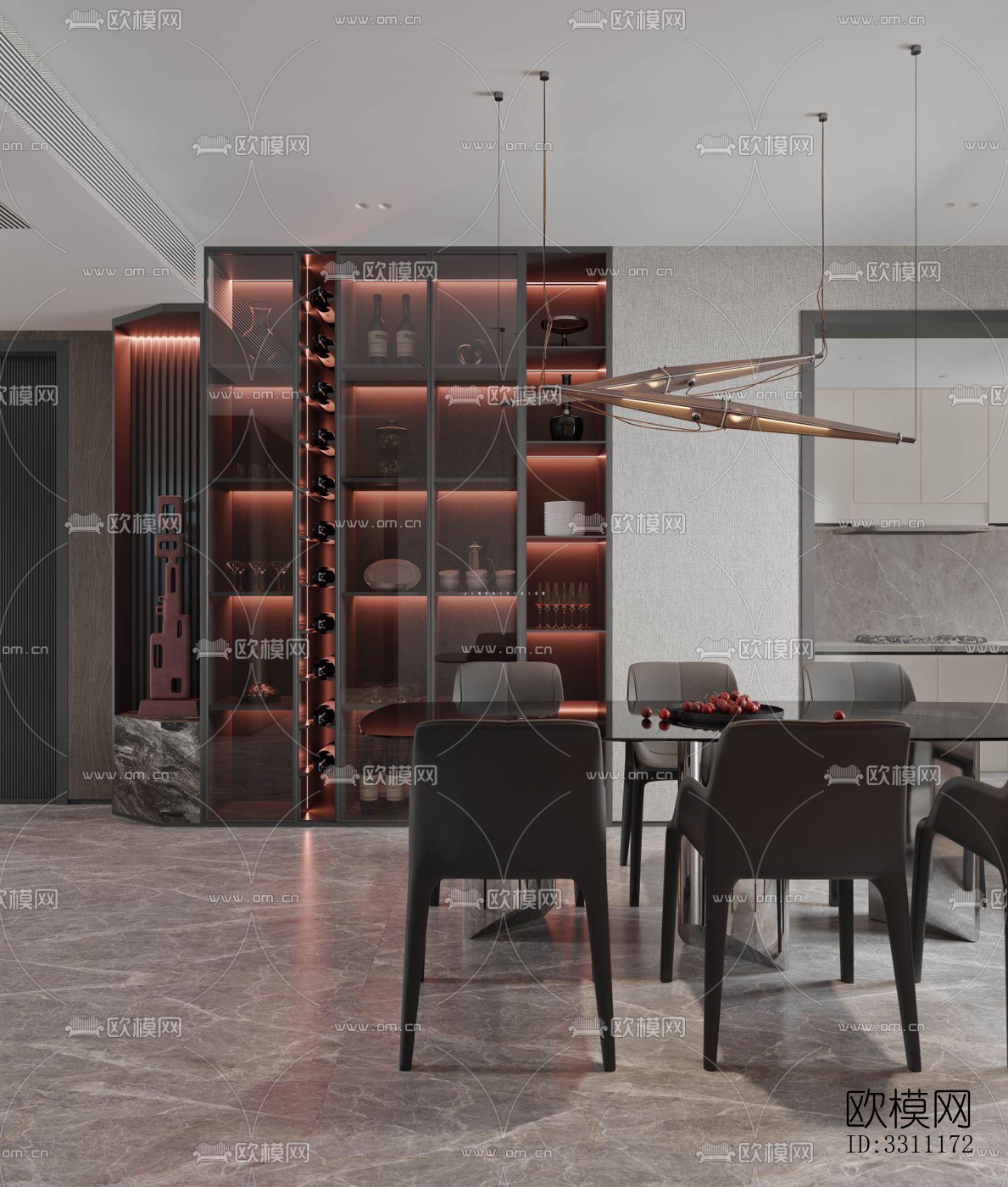 现代客餐厅效果图下载（渲染图3）