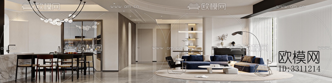 现代客餐厅效果图下载（渲染图1）