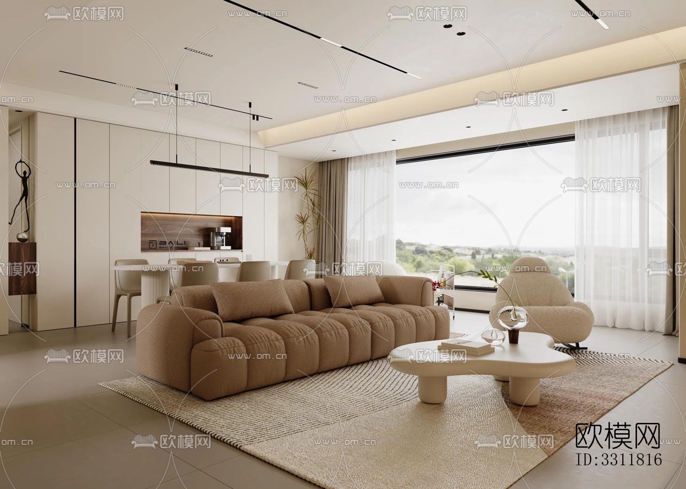 现代客餐厅效果图下载（渲染图12）