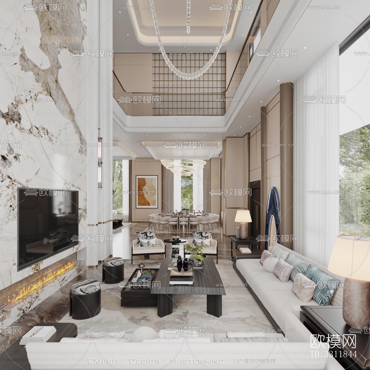 现代客餐厅效果图下载（渲染图6）