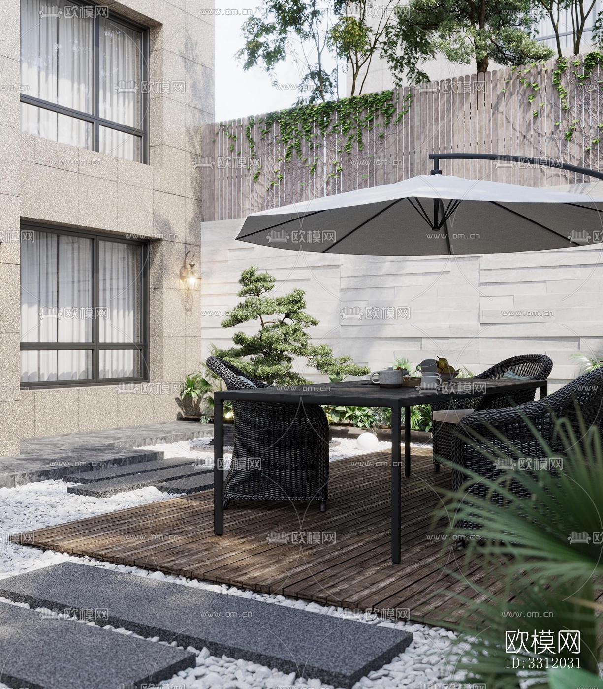 现代阳台花园效果图下载（渲染图2）