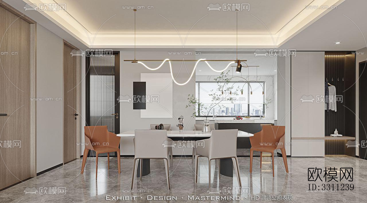 现代客餐厅效果图下载（渲染图6）