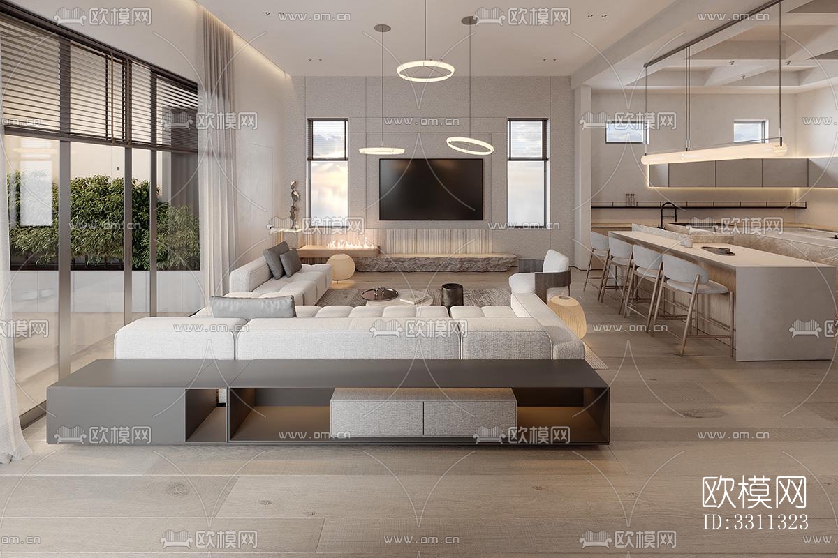 现代客餐厅效果图下载（渲染图15）