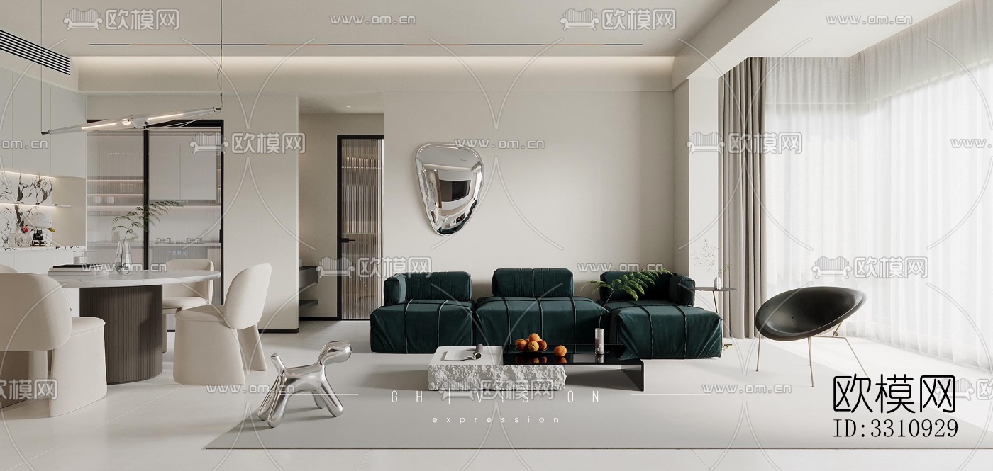 现代客餐厅效果图下载（渲染图5）