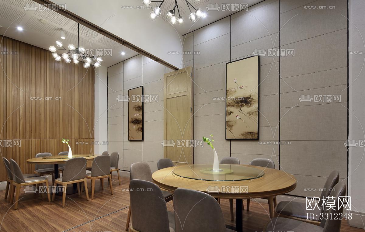 新中式中餐厅效果图下载（渲染图3）