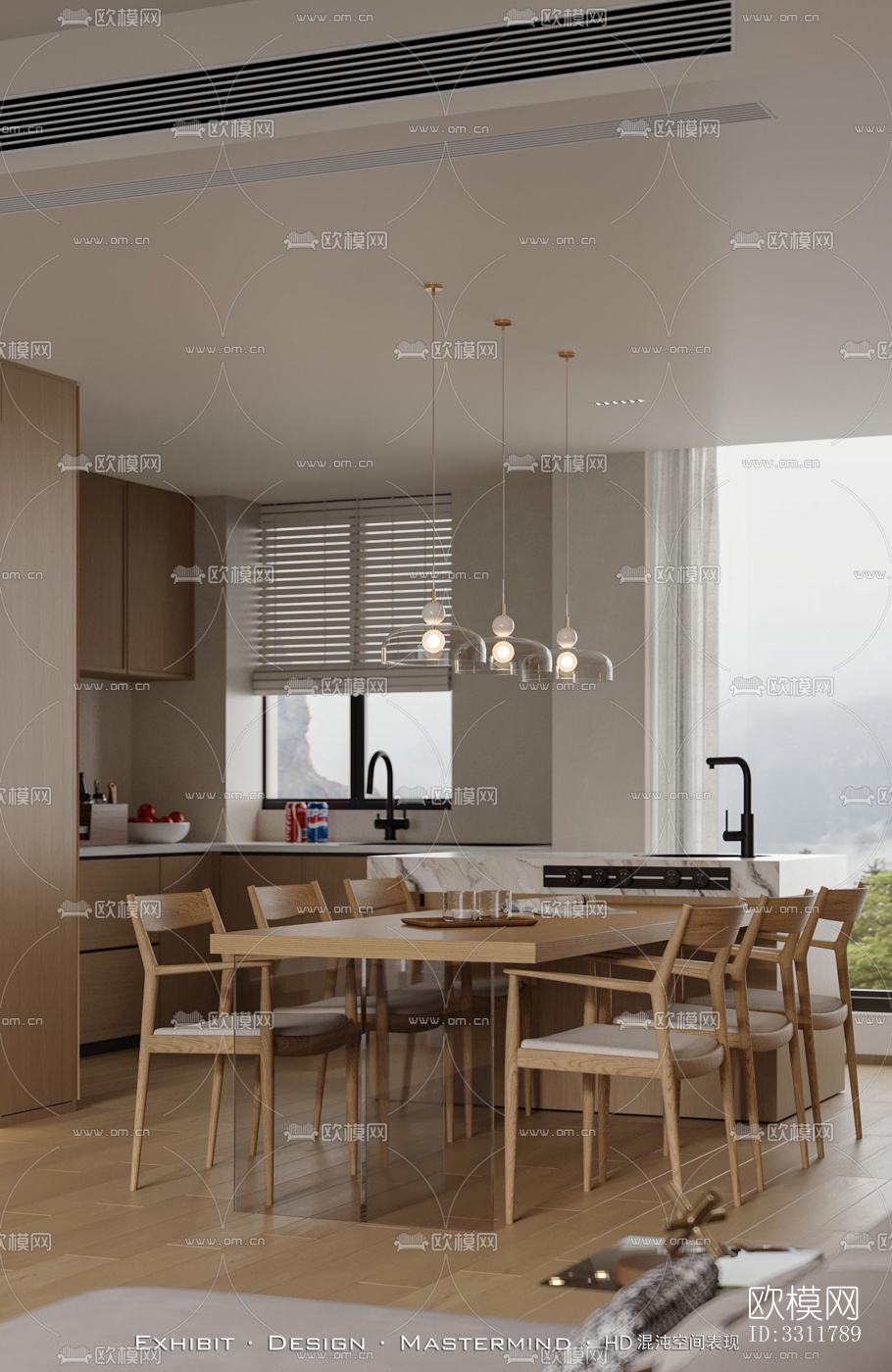 现代客餐厅效果图下载（渲染图3）