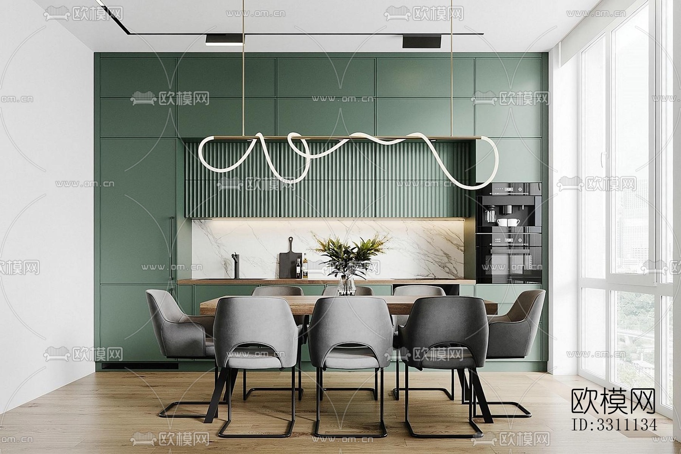 现代客餐厅效果图下载（渲染图4）