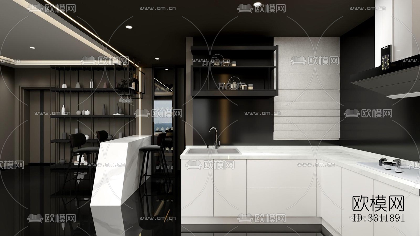 现代客餐厅效果图下载（渲染图9）